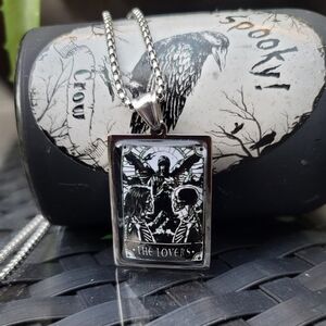 The Lovers ✦ Tarot Necklace ✦ Gothic Skeleton Card Stainless Steel Pendant 23½"